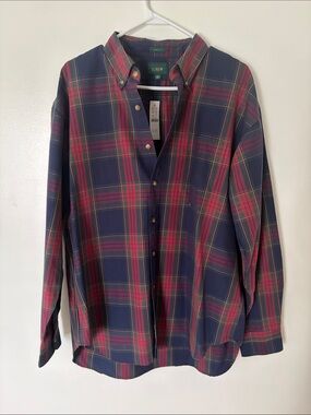 J. Crew Red and Navy Plaid Button-Down Shirt